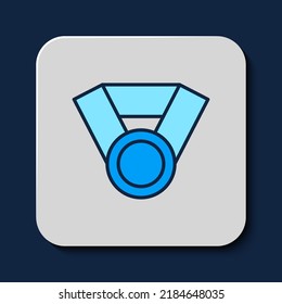 Filled outline Medal icon isolated on blue background. Winner achievement sign. Award medal.  Vector