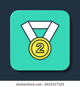 Filled outline Medal icon isolated on blue background. Winner symbol. Turquoise square button. Vector