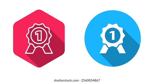 Filled and outline Medal icon isolated with long shadow background. Winner symbol.  Vector