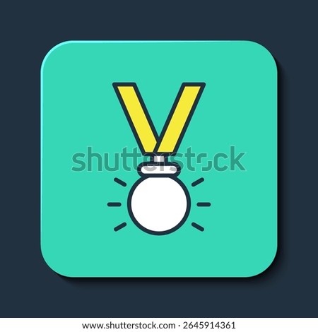 Filled outline Medal icon isolated on blue background. Winner symbol. Turquoise square button. Vector