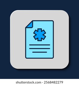 Filled outline Medical clipboard with clinical record icon isolated on blue background. Health insurance form. Prescription, medical check marks report.  Vector