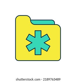 Filled Outline Medical Health Record Folder For Healthcare Icon Isolated On White Background. Patient File Icon. Medical History Symbol.  Vector