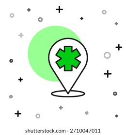 Filled outline Medical map pointer with cross hospital icon isolated on white background.  Vector