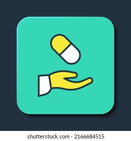 Filled outline Medical prescription icon isolated on blue background. Rx form. Recipe medical. Pharmacy or medicine symbol. Turquoise square button. Vector