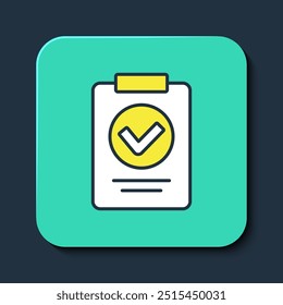 Filled outline Medical prescription icon isolated on blue background. Rx form. Recipe medical. Pharmacy or medicine symbol. Turquoise square button. Vector