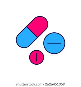 Filled outline Medicine pill or tablet icon isolated on white background. Capsule pill and drug sign. Pharmacy design.  Vector