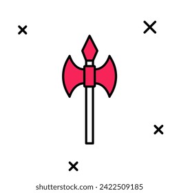 Umriss Mittelalterliche Axt Symbol einzeln auf weißem Hintergrund. Schlacht Axt, Scharfrichter Axt. Mittelalterliche Waffe.  Vektorgrafik