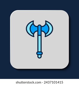 Gefüllter Umriss Mittelalterliches Axt-Symbol isoliert auf blauem Hintergrund. Kampfaxt, Scharfrichter Axt. Mittelalterliche Waffe.  Vektor
