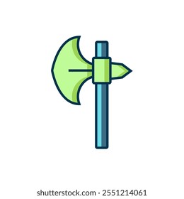 Esquema relleno Icono de hacha medieval aislado sobre fondo blanco. Hacha de batalla, hacha de verdugo. Arma medieval. Estilo de contorno relleno plano con sombra. Vector