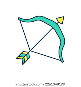 Filled outline Medieval bow and arrow icon isolated on white background. Medieval weapon.  Vector