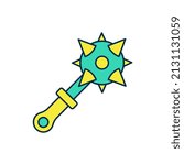 Filled outline Medieval chained mace ball icon isolated on white background. Morgenstern medieval weapon or mace with spikes.  Vector