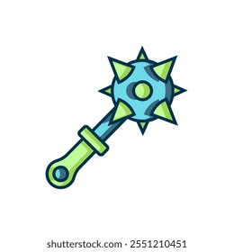 Esquema lleno Medieval encadenado icono de bola de maza aislado sobre fondo blanco. Arma medieval Morgenstern o maza con púas. Estilo de contorno relleno plano con sombra. Vector