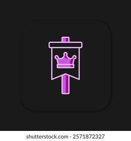 Filled outline Medieval flag icon isolated on black background. Country, state, or territory ruled by a king or queen. Flat filled outline style with shadow. Vector