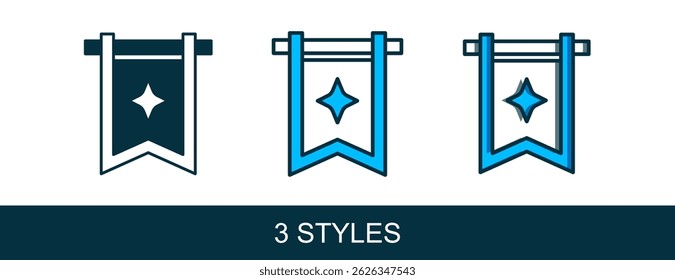 Filled outline Medieval flag icon isolated on white background. Country, state, or territory ruled by a king or queen.  Vector
