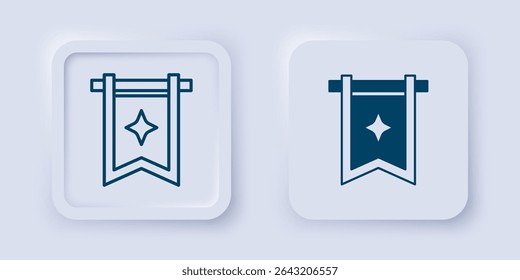 Preenchido e contorno ícone da bandeira medieval isolado no fundo cinza. País, estado ou território governado por um rei ou rainha. Botão quadrado. Vetor