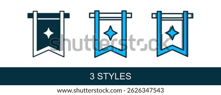 Filled outline Medieval flag icon isolated on white background. Country, state, or territory ruled by a king or queen.  Vector