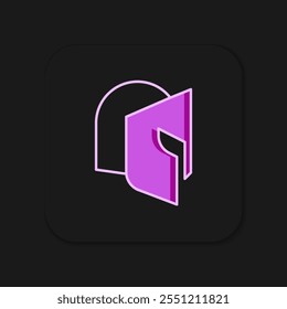 Filled outline Medieval iron helmet for head protection icon isolated on black background. Knight helmet. Flat filled outline style with shadow. Vector