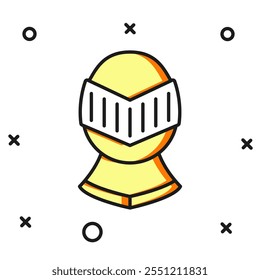 Casco de hierro medieval de contorno relleno para el icono de protección de la cabeza aislado sobre fondo blanco. Casco de caballero. Estilo de contorno relleno plano con sombra. Vector