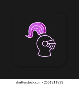 Filled outline Medieval iron helmet for head protection icon isolated on black background. Knight helmet. Flat filled outline style with shadow. Vector