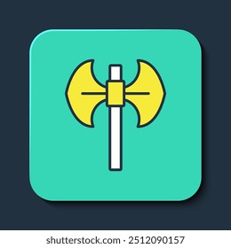 Esquema relleno Icono de polea medieval aislado sobre fondo azul. Botón cuadrado turquesa. Vector