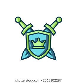 Filled outline Medieval shield with crossed swords icon isolated on white background. Flat filled outline style with shadow. Vector