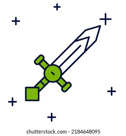 Filled outline Medieval sword icon isolated on white background. Medieval weapon.  Vector