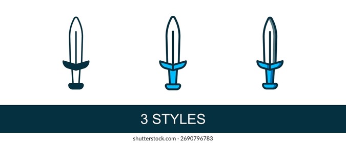 Filled outline Medieval sword icon isolated on white background. Medieval weapon.  Vector