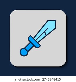 Filled outline Medieval sword icon isolated on blue background. Medieval weapon.  Vector