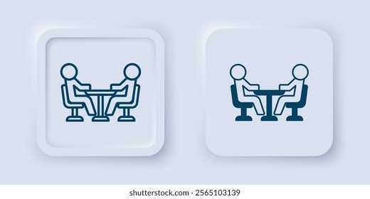 Filled and outline Meeting icon isolated on grey background. Business team meeting, discussion concept, analysis, content strategy. Presentation conference. Square button. Vector