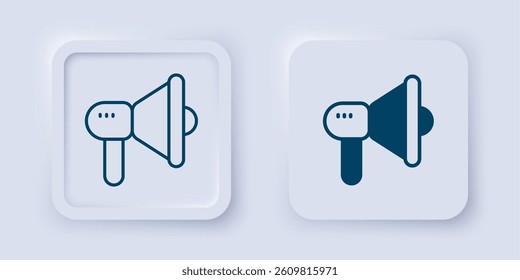 Filled and outline Megaphone icon isolated on grey background. Speaker sign. Square button. Vector