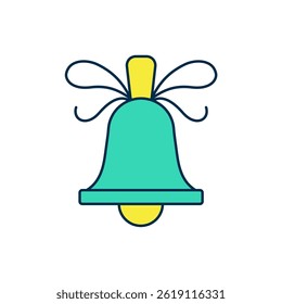Filled outline Merry Christmas ringing bell icon isolated on white background. Alarm symbol, service bell, handbell sign, notification.  Vector