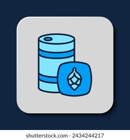 Filled outline Metal beer keg icon isolated on blue background.  Vector