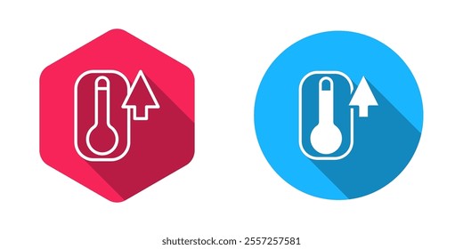 Filled and outline Meteorology thermometer measuring heat and cold icon isolated with long shadow background. Thermometer equipment showing hot or cold weather.  Vector