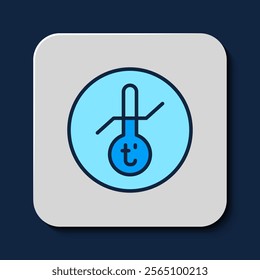 Filled outline Meteorology thermometer measuring icon isolated on blue background. Thermometer equipment showing hot or cold weather.  Vector