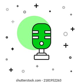 Icono de micrófono de contorno relleno aislado en fondo blanco. En el micrófono del micrófono del radio de aire. Firma del altavoz.  Vector