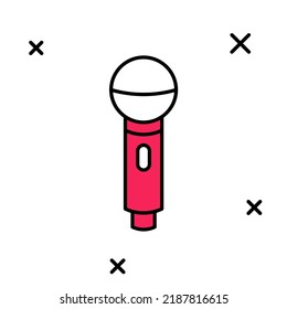 Filled outline Microphone icon isolated on white background. On air radio mic microphone. Speaker sign.  Vector