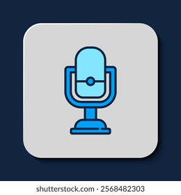 Filled outline Microphone icon isolated on blue background. On air radio mic microphone. Speaker sign.  Vector