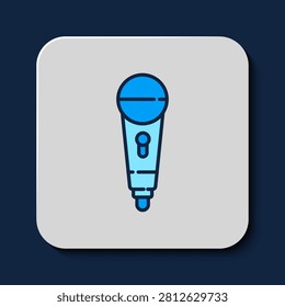 Filled outline Microphone icon isolated on blue background. On air radio mic microphone. Speaker sign.  Vector