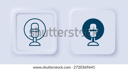 Filled and outline Microphone icon isolated on grey background. On air radio mic microphone. Speaker sign. Square button. Vector