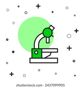 Filled outline Microscope icon isolated on white background. Chemistry, pharmaceutical instrument, microbiology magnifying tool.  Vector