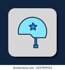 Filled outline Military helmet icon isolated on blue background. Army hat symbol of defense and protect. Protective hat.  Vector