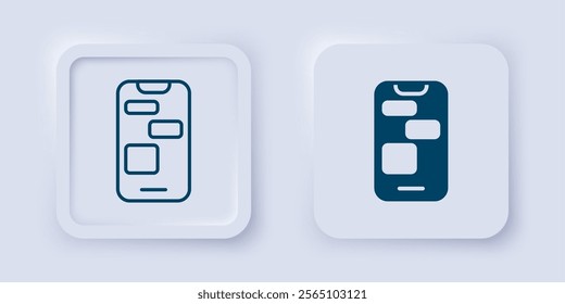 Filled and outline Mobile 24 hours support icon isolated on grey background. All-day customer support call-center. Full time call services. Square button. Vector