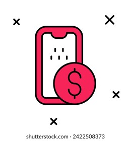 Filled outline Mobile banking icon isolated on white background. Transfer money through mobile banking on the mobile phone screen.  Vector
