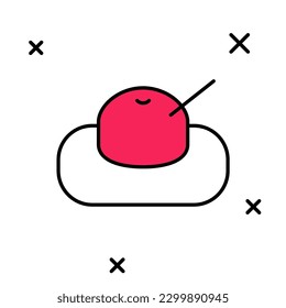Filled outline Mochi icon isolated on white background. Japanese traditional weet soft dessert. Ball of rice flour with bean paste.  Vector