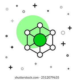 Filled outline Molecule icon isolated on white background. Structure of molecules in chemistry, science teachers innovative educational poster.  Vector