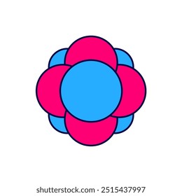Icono de la molécula del contorno lleno aislado en el fondo blanco. Estructura de las moléculas en química, los profesores de ciencias innovador cartel educativo.  Vector