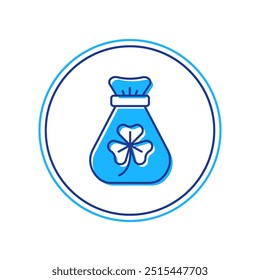 Filled outline Money bag with clover trefoil leaf icon isolated on white background. Happy Saint Patricks day. National Irish holiday.  Vector