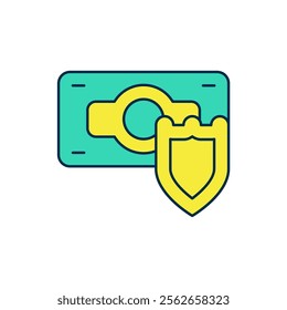 Filled outline Money with shield icon isolated on white background. Insurance concept. Security, safety, protection, protect concept.  Vector