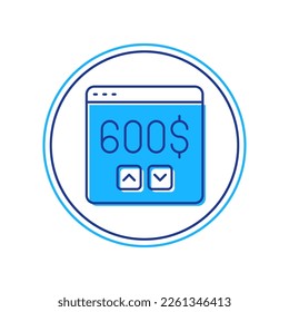 Filled outline Monitor with dollar icon isolated on white background. Sending money around the world, money transfer, online banking, financial transaction.  Vector