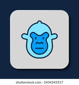Filled outline Monkey icon isolated on blue background. Animal symbol.  Vector